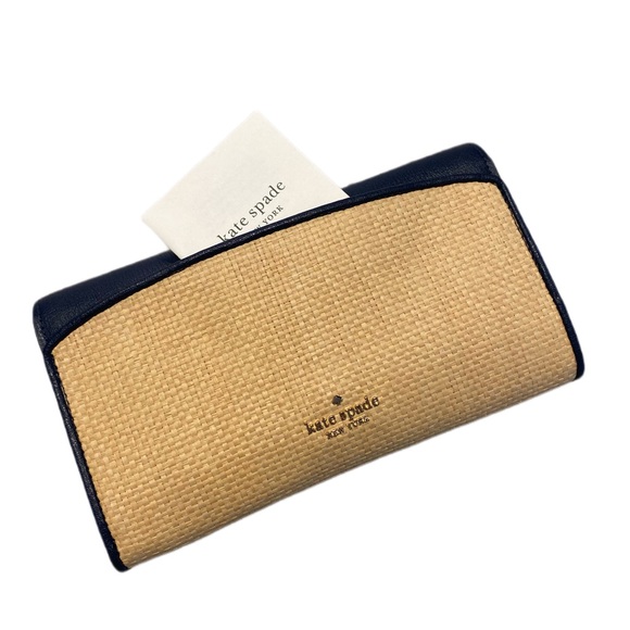 NEW* Kate Spade Robyn Straw HandBag Nightcap Flap Chain Wallet Clutch Navy Logo - Picture 9 of 15